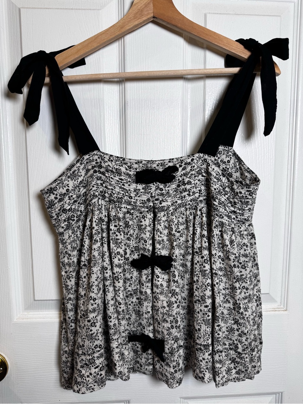 THE GREAT. Floral Tie Shoulder Cotton Smocked Peplum Tank Top Size 1 Small - Picture 11 of 11